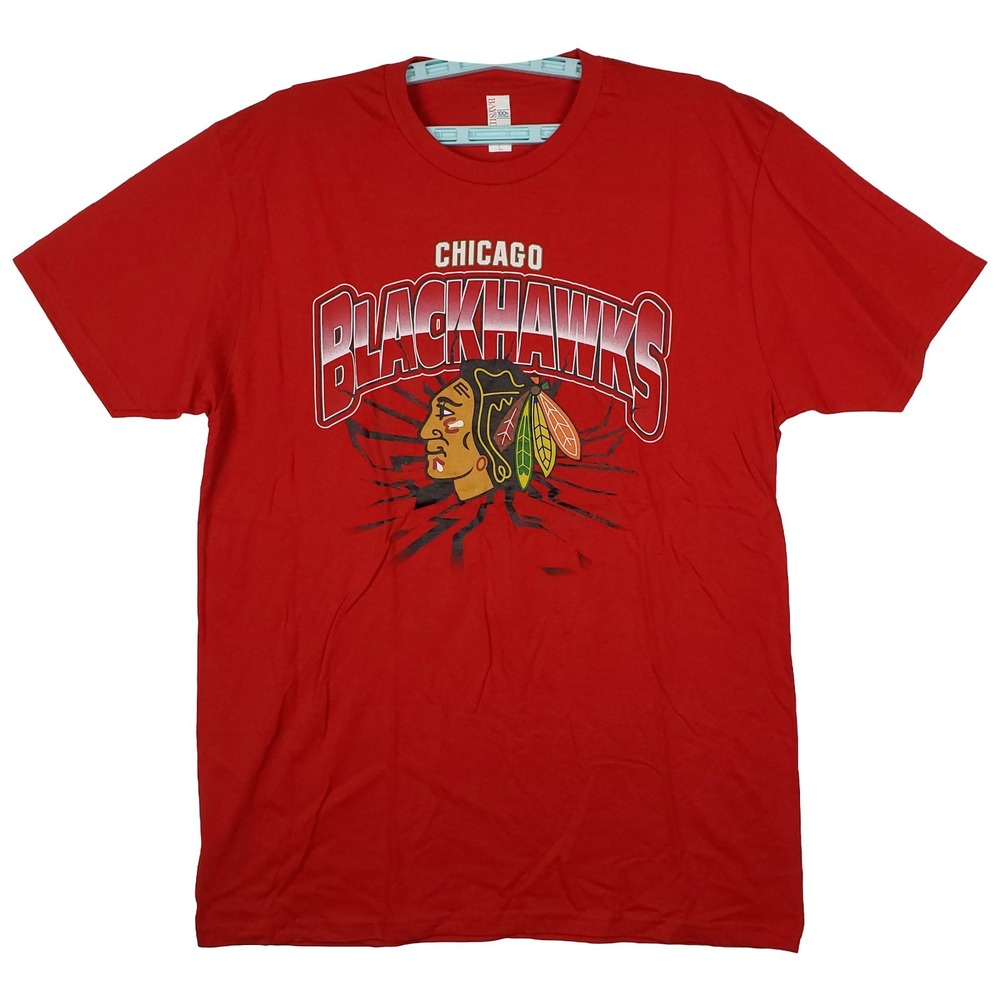 Chicago Blackhawks Large Shirt Earthquake Team‎ Logo Art Red New